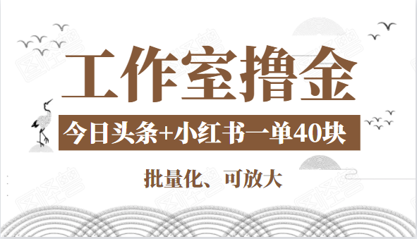 工作室撸金二件套:撸今日头条原创收益+小红书一单利润40块项目-优品网赚资源库