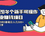 20多个新手可操作的副业赚钱项目：业余时间0基础日入几500+实操分享-优品网赚资源库