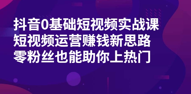 抖音0基础短视频实战课，短视频运营赚钱新思路，零粉丝也能助你上热门-优品网赚资源库