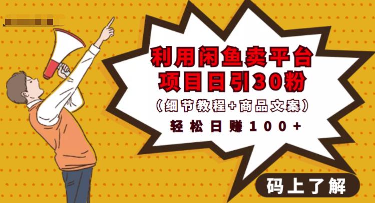利用闲鱼卖平台项目课程资源日引流30+精准粉丝，轻松日赚100+，积累人脉可实现二次变-优品网赚资源库