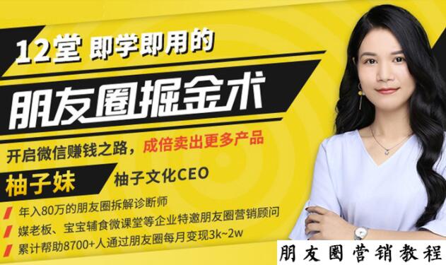 【营销必学】12堂学之即用的朋友圈掘金术：开启你的副业赚钱之路-优品网赚资源库