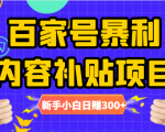 百家号暴利内容补贴项目，图文10元一条，视频30一条，新手小白日赚300+-优品网赚资源库