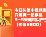 今日头条中视频搬运项目，只需要一部手机3-5天就可以产生利润（价值2800元）-优品网赚资源库