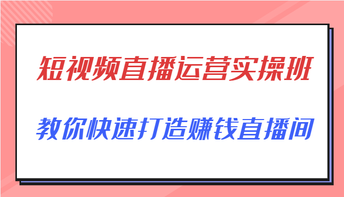 短视频直播运营实操班,直播带货精细化运营实操,教你快速打造赚钱直播间-优品网赚资源库