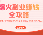 爆火副业赚钱全攻略：实打实演练/学完就能用/全渠道赚钱，带普通人月入３万元-优品网赚资源库