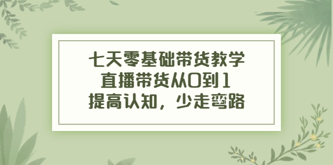七天零基础带货教学,直播带货从0到1,提高认知,少走弯路-优品网赚资源库