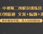 中视频二创解说训练营:从0到精通 文案+标题+素材、月入5000到5W-优品网赚资源库