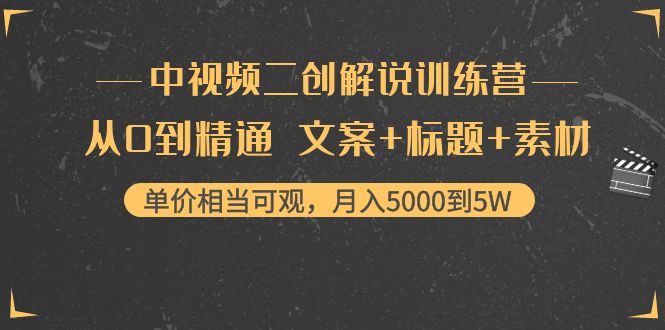 中视频二创解说训练营:从0到精通 文案+标题+素材、月入5000到5W-优品网赚资源库