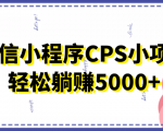 微信小程序CPS小项目，有微信就能做，轻松上手躺赚5000+-优品网赚资源库