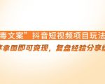 “毒文案”抖音短视频项目玩法,小程序拿图即可变现,复盘经验分享给大家-优品网赚资源库