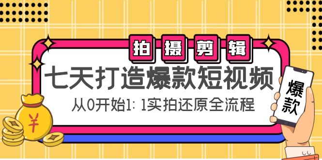 七天打造爆款短视频：拍摄+剪辑实操，从0开始1:1实拍还原实操全流程-优品网赚资源库