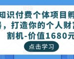 知识付费个体项目孵化器,打造你的个人财富收割机-价值1680元-优品网赚资源库