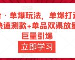 万相台·单爆玩法,单爆打造流程+单品快速测款+单品双渠放量+単品巨量引爆-优品网赚资源库