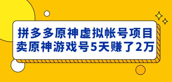 外面卖2980的拼多多原神虚拟帐号项目:卖原神游戏号5天赚了2万-优品网赚资源库