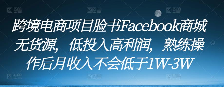 跨境电商项目脸书Facebook商城无货源，低投入高利润，熟练操作后月收入不会低于1W-3W-优品网赚资源库