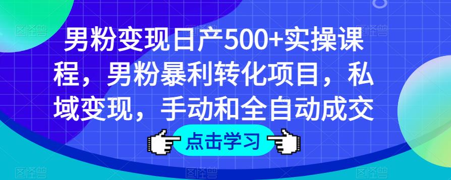 男粉变现日产500+实操课程，男粉暴利转化项目，私域变现，手动和全自动成交-优品网赚资源库