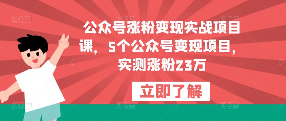公众号涨粉变现实战项目课,5个公众号变现项目,实测涨粉23万-优品网赚资源库