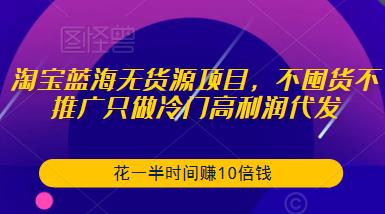 淘宝蓝海无货源项目，不囤货不推广只做冷门高利润代发，花一半时间赚10倍钱-优品网赚资源库