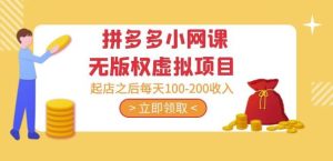 黄岛主·拼多多小网课无版权虚拟项目分享课：起店之后每天100-200收入-优品网赚资源库