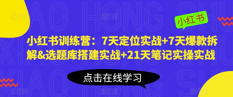 小红书训练营：7天定位实战+7天爆款拆解&选题库搭建实战+21天笔记实操实战-优品网赚资源库