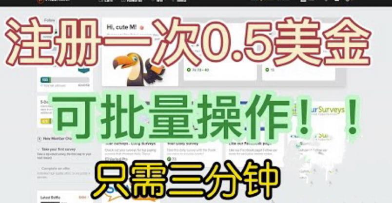 国外项目注册一次0.5美金，只需三分钟无脑操作，可批量同时放大操作，小白工作室福利【揭秘】-优品网赚资源库