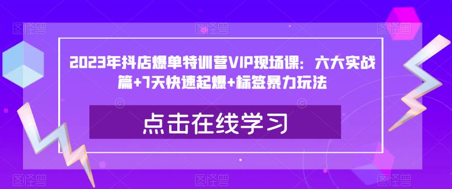 2023年抖店爆单特训营VIP现场课:六大实战篇+7天快速起爆+标签暴力玩法-优品网赚资源库