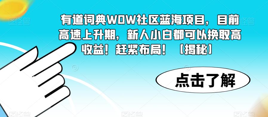 有道词典WOW社区蓝海项目，目前高速上升期，新人小白都可以换取高收益！赶紧布局！【揭秘】-优品网赚资源库