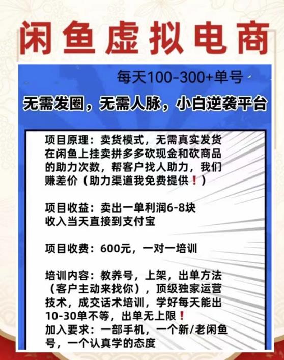 外边收费600多的闲鱼新玩法虚似电商之拼多多助力项目，单号100-300元-优品网赚资源库