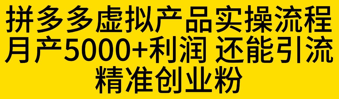 拼多多虚拟产品实操流程，月产5000+利润，还能引流精准创业粉【揭秘】-优品网赚资源库