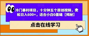 冷门暴利项目，十分钟五个原创视频，轻松日入600+，适合小白0基础【揭秘】-优品网赚资源库