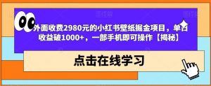 外面收费2980元的小红书壁纸掘金项目，单日收益破1000+，一部手机即可操作【揭秘】-优品网赚资源库