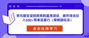 转为新生宝妈而来的蓝海项目,操作得当日入500+简单且暴力(保姆级玩法)【揭秘】-优品网赚资源库