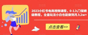 2023小红书电商视频课程,0-1入门保姆级教程,全盘玩法小白也能做到月入2w+-优品网赚资源库