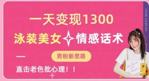 一天变现1300,泳装美女+情感话术,提供素材,无脑矩阵操作【揭秘】-优品网赚资源库