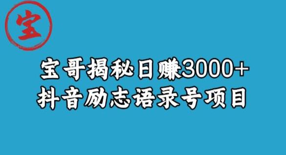 宝哥揭秘日赚3000+抖音励志语录号短视频变现项目-优品网赚资源库