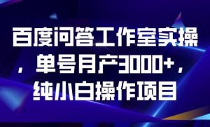 百度问答工作室实操,单号月产3000+,纯小白操作项目【揭秘】-优品网赚资源库