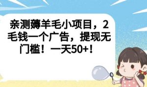 亲测薅羊毛小项目，2毛钱一个广告，提现无门槛！一天50+【揭秘】-优品网赚资源库