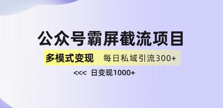 公众号霸屏截流项目+私域多渠道变现玩法，全网首发，日入1000+【揭秘】-优品网赚资源库