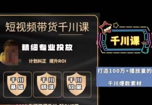 短视频带货-千川专业投放课,精细化专业投放,计划纠正,提升ROI-优品网赚资源库