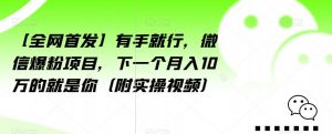 【全网首发】有手就行，微信爆粉项目，下一个月入10万的就是你（附实操视频）【揭秘】-优品网赚资源库