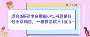 适合0基础小白做的小红书颜值打分小众项目，一条作品收入1000＋【揭秘】-优品网赚资源库