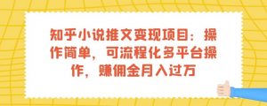 知乎小说推文变现项目：操作简单，可流程化多平台操作，赚佣金月入过万-优品网赚资源库