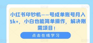 小红书印钞机——号成单账号月入5k+,小白也能简单操作,解决刚需项目【揭秘】-优品网赚资源库