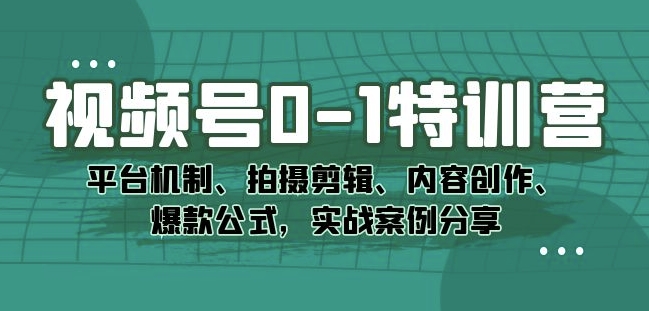 视频号0-1特训营：平台机制、拍摄剪辑、内容创作、爆款公式，实战案例分享-优品网赚资源库