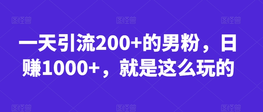 一天引流200+的男粉,日赚1000+,就是这么玩的【揭秘】-优品网赚资源库