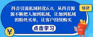 抖音引流私域转化6.0，从抖音源源不断把人加到私域，让加到私域的粉丝买单，让客户持续购买-优品网赚资源库