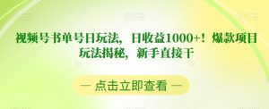 视频号书单号日玩法，日收益1000+！爆款项目玩法揭秘，新手直接干【揭秘】-优品网赚资源库