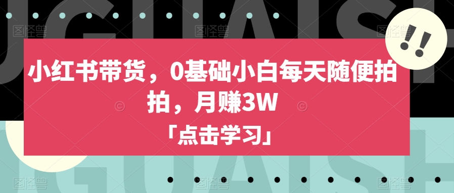 小红书带货,0基础小白每天随便拍拍,月赚3W【揭秘】-优品网赚资源库