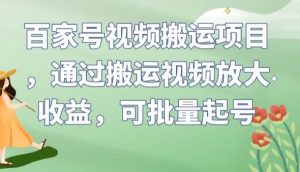 百家号视频搬运项目，通过搬运视频放大收益，可批量起号【揭秘】-优品网赚资源库