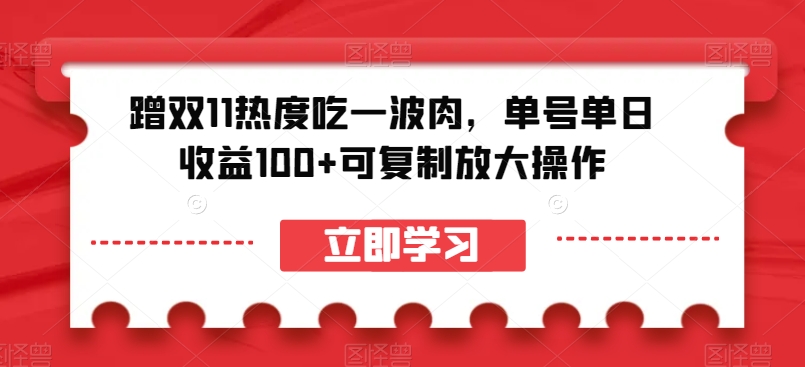 蹭双11热度吃一波肉,单号单日收益100+可复制放大操作【揭秘】-优品网赚资源库